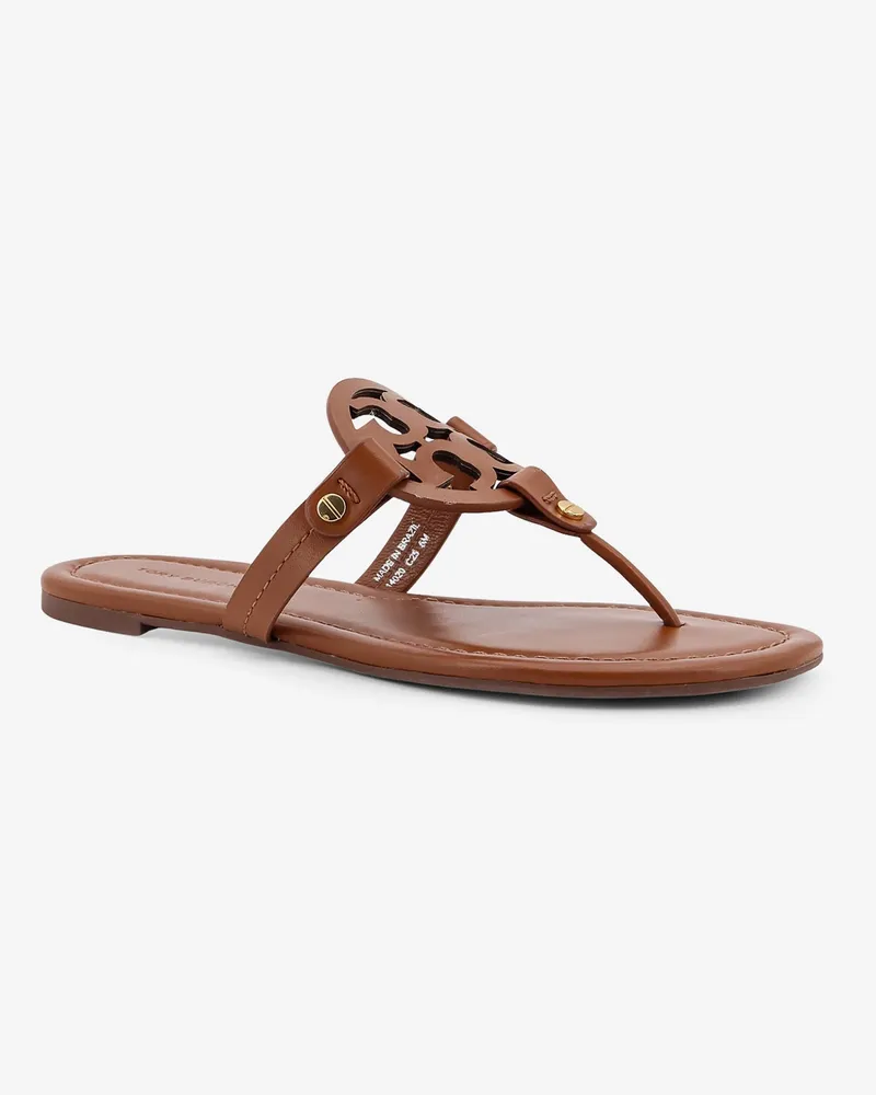 Tory Burch Women's Leather Thong Sandals With Monogram Brown 