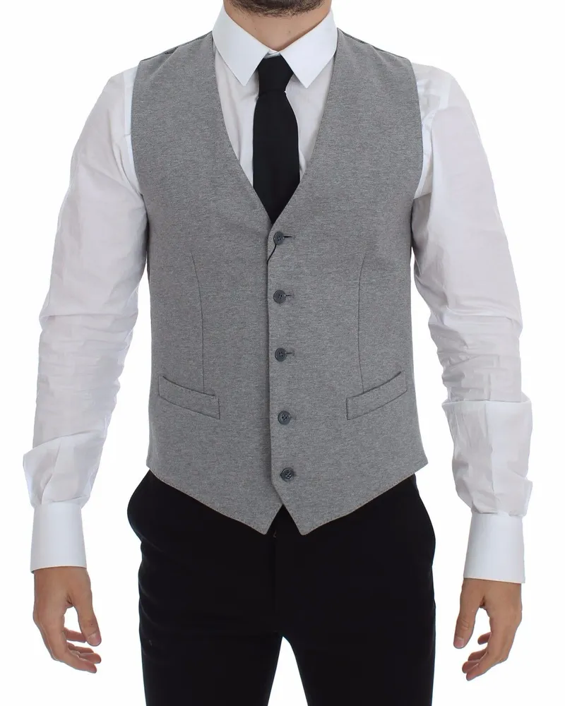 Dolce & Gabbana Men's Gray Cotton Stretch Dress Vest Blazer Gray