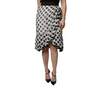 Women's White Black Polka Dots Knee Length Skirt Black-White Silk Cotton Nylon Black/white