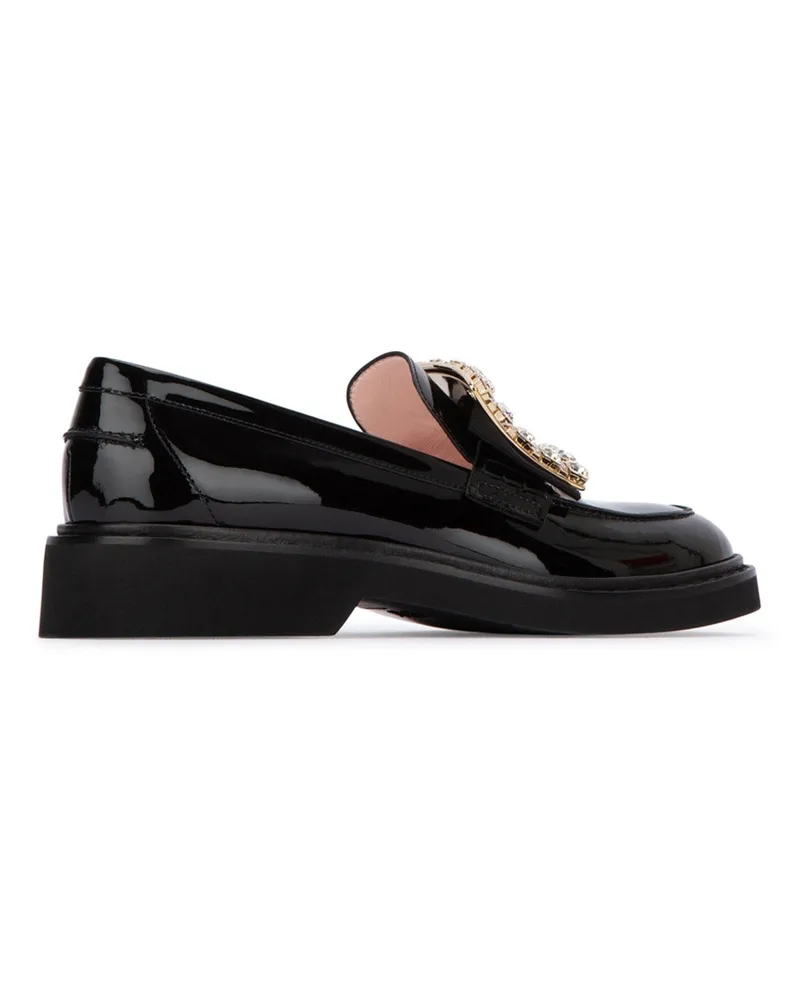 Roger Vivier Women's Viv Rangers Strass Buc Loafer 25 B999 Calfskin Pal Scarpe Con Tacco High Heel Shoes Black