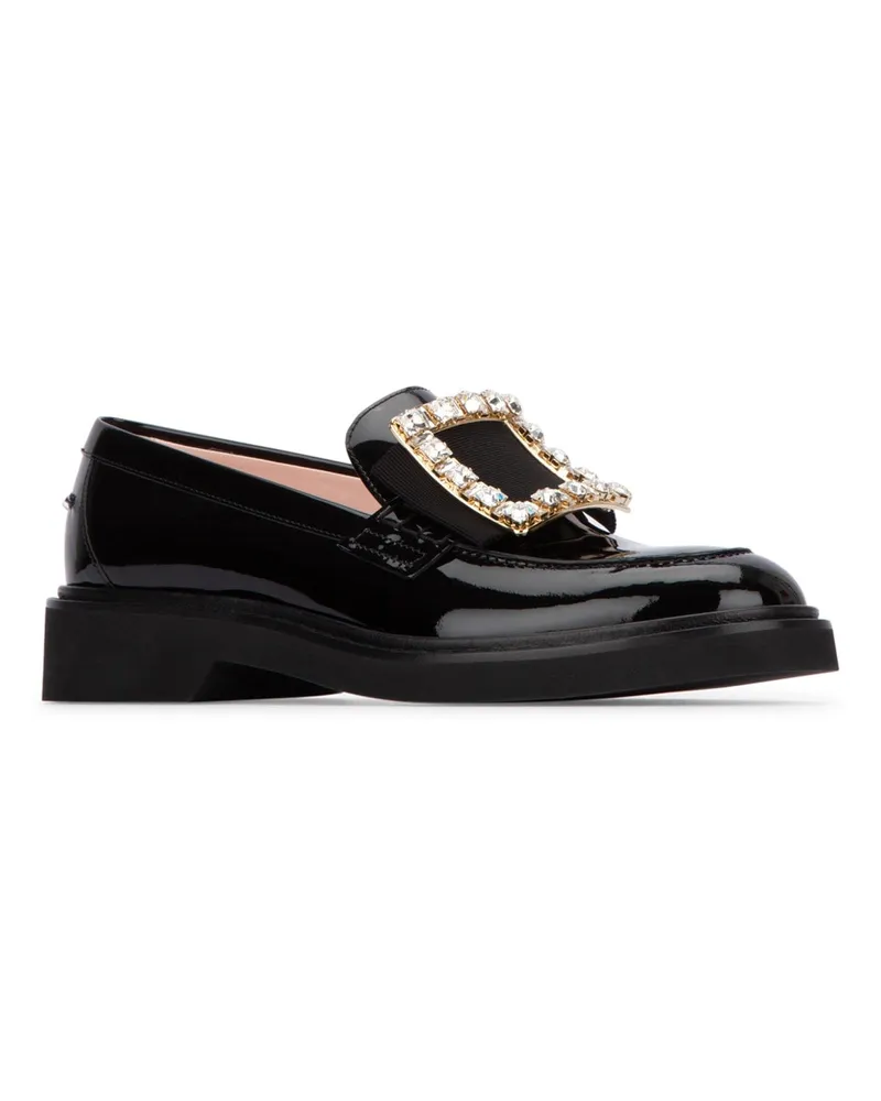 Roger Vivier Women's Viv Rangers Strass Buc Loafer 25 B999 Calfskin Pal Scarpe Con Tacco High Heel Shoes Black