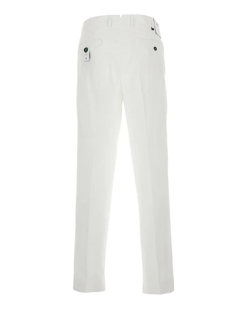 PT TORINO Men's Trousers With Front Pleats, White Cotton White
