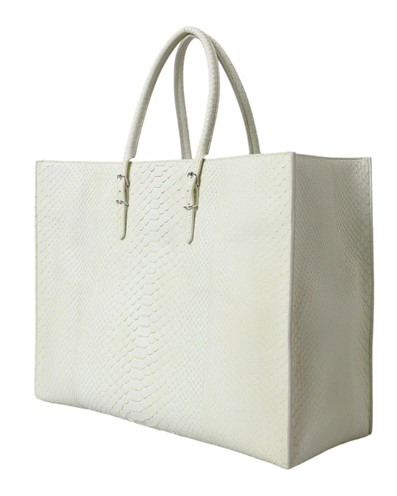Balenciaga Women's White Yellow Exotic Skin Leather Shopping Tote Papier Bag Pythonskin White