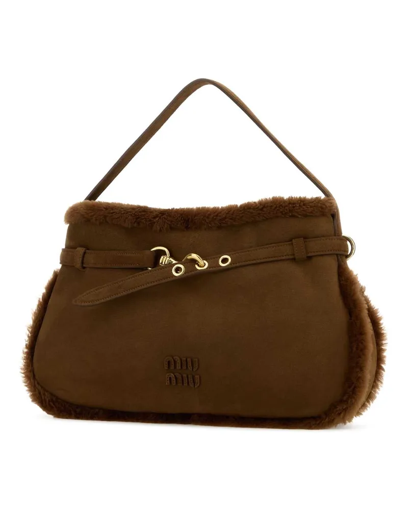 Miu Miu Women's Brown Shearling Shoulder Bag Cacao Borse A Mano Brown