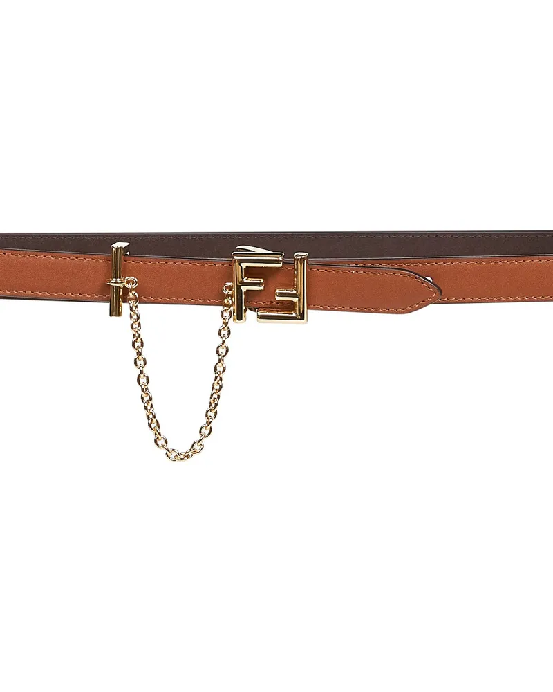 Fendi Women's Two-Tone Leather Reversible Belt Brown Calf Brown