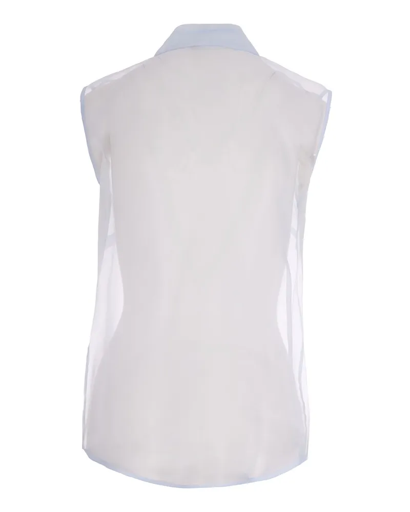 P.A.R.O.S.H. Women's Sheer Ruched Shirt Sky Blue Silk Blue
