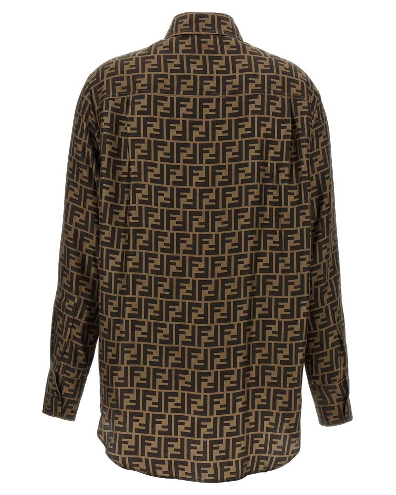 Fendi FF Monogram Silk Blouse — Brown Brown