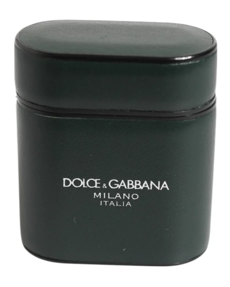 Dolce & Gabbana Black Leather Logo Print Flip Holder Men Airpods Case Calfskin Accessory Black