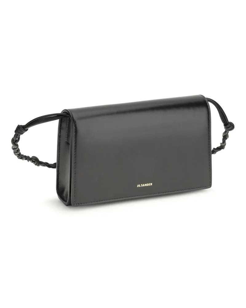 Jil Sander Women's Tangle Wallet With Shoulder Strap Black Calf Leather Bos Taurus Black