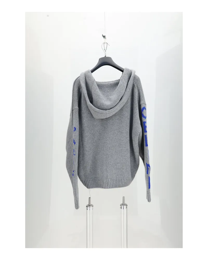 Celine Men's Hooded Cardigan Grey-Blue Wool Fleece Grey/blue Sweater 