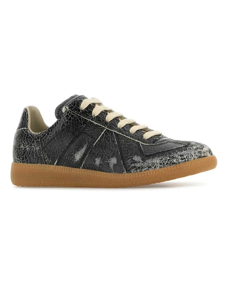 Maison Margiela Women's Black Leather Sneakers Blackwhite Black