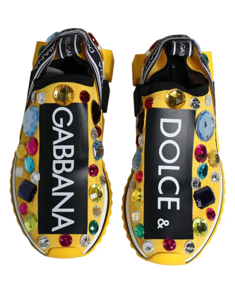 Dolce & Gabbana Women's Yellow Sorrento Crystals Low Top Sneakers Shoes Yellow