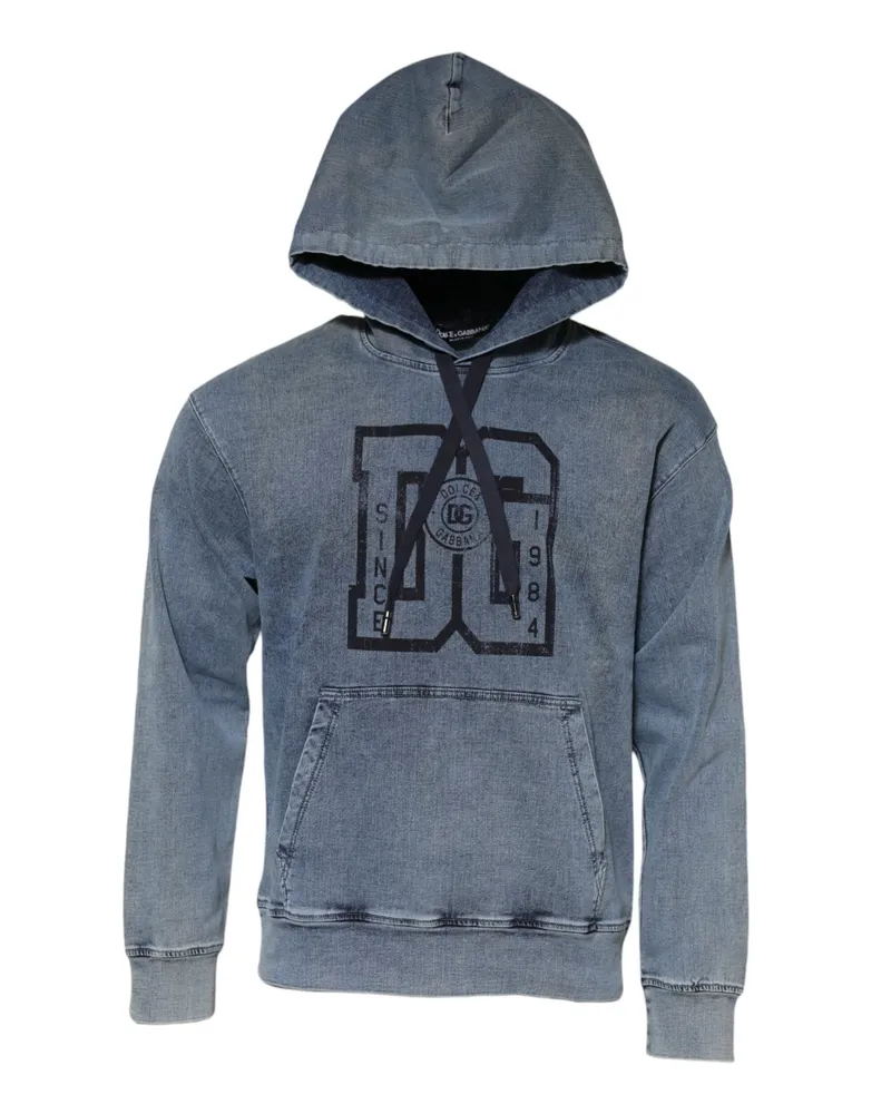 Dolce & Gabbana Men's Blue Cotton Blend Hooded Sweatshirt Sweater Elastane Clothing Blue