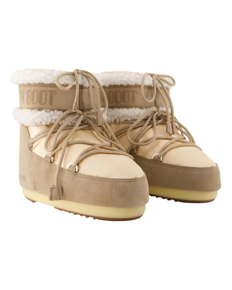 Moon Boot Women's Icon Low Pearly Plus Ankle Boots - Moon Leather Beige Cowhide Shoes Ankle-Boots Beige
