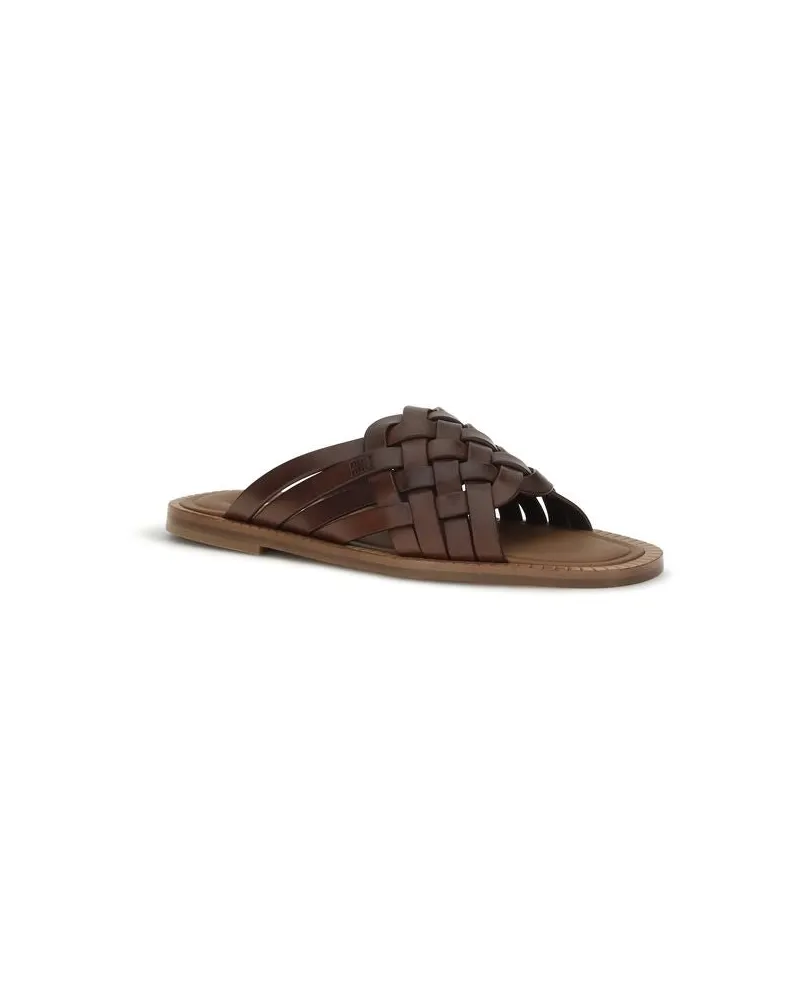 Miu Miu Women's Brown Calf Leather Bos Taurus Flat Sandals Brown