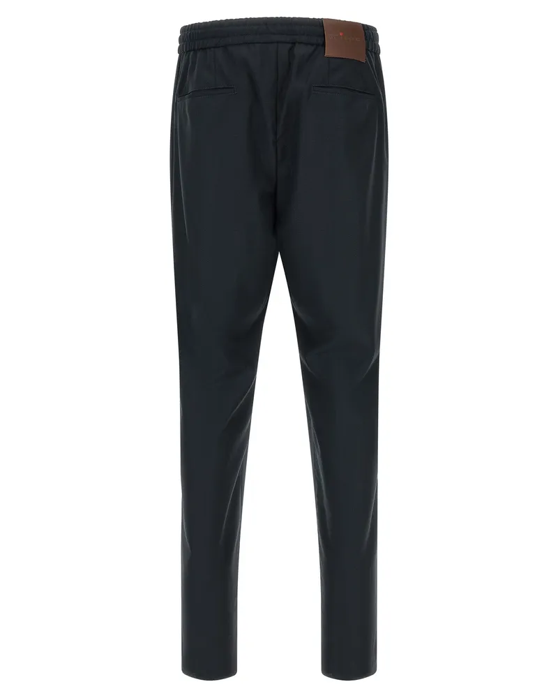Kiton Virgin Wool Pleated Trousers — Navy Navy