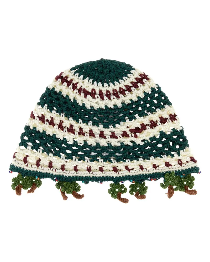 Alanui SUNNY Embroidered Crochet Beanie — Green Green