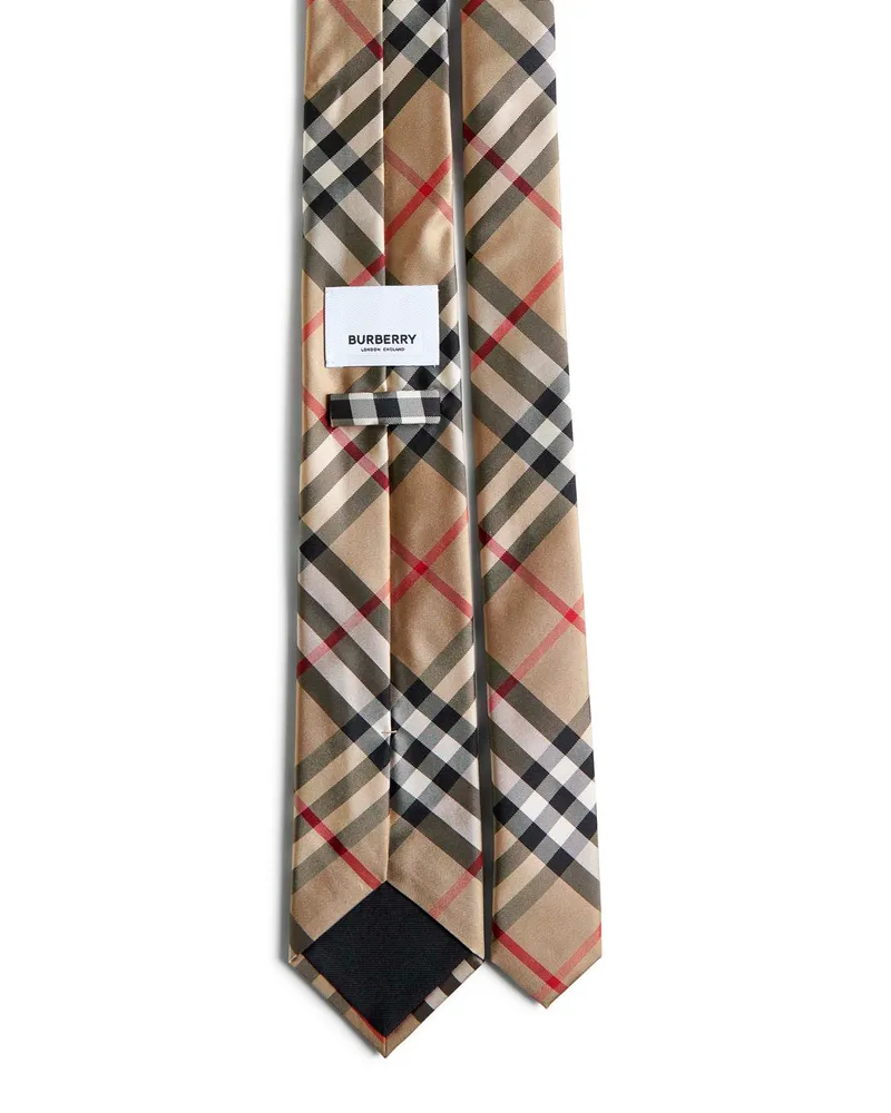 Burberry Men's Silk Tie Check Pattern Beige Mulberry Ties & Bow Beige