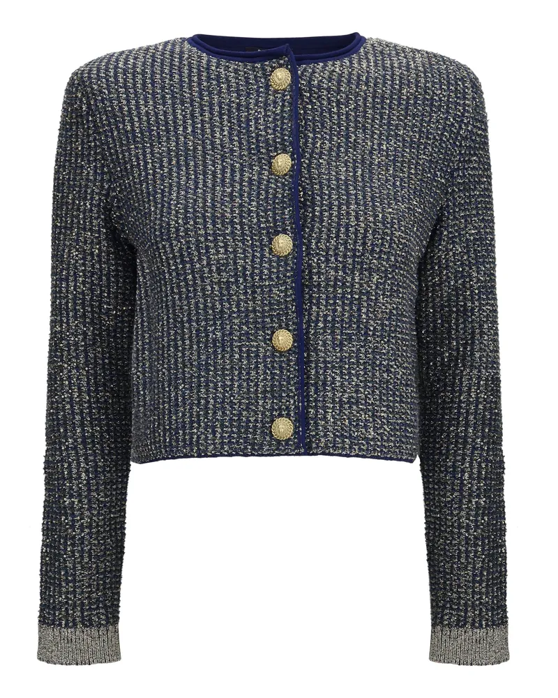 Balmain Women's Cardigan Quilted Sequin Navy-Green Polyamide Navy/green Sweater Navy