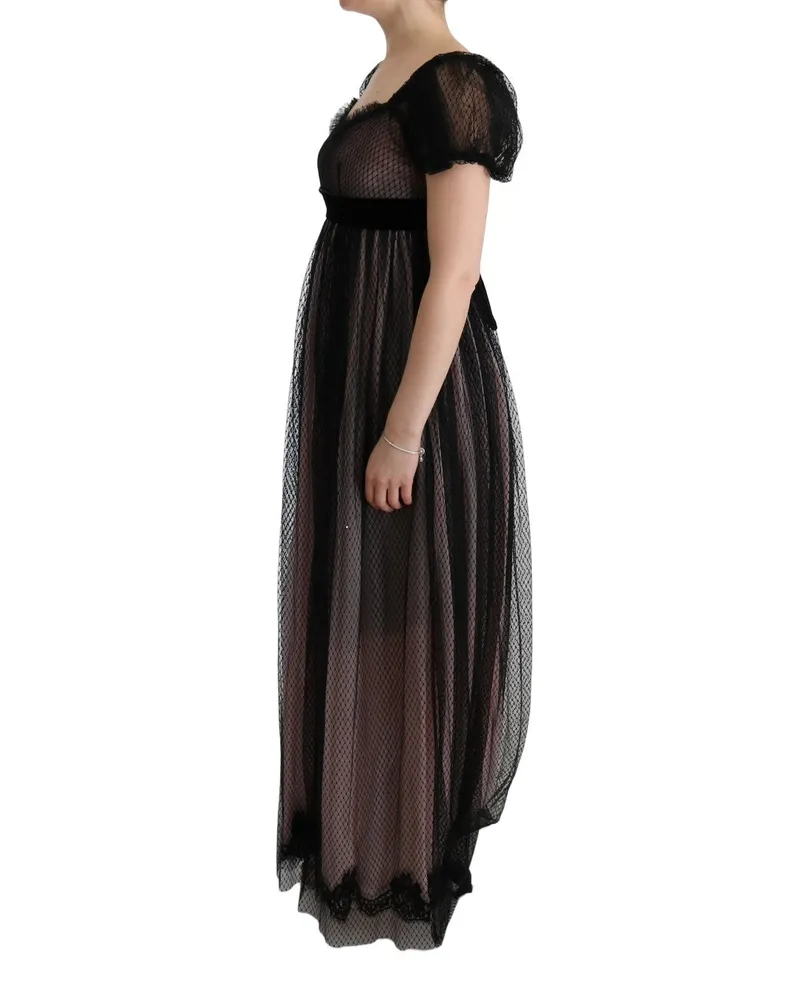 Dolce & Gabbana Women Black Pink Silk Long Shift Dress Black