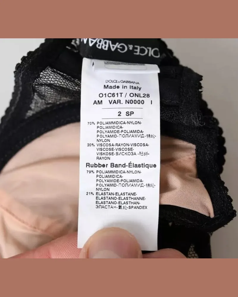 Dolce & Gabbana Women Black Floral Lace Nylon Balconcino Bra Underwear Viscose Clothing Black
