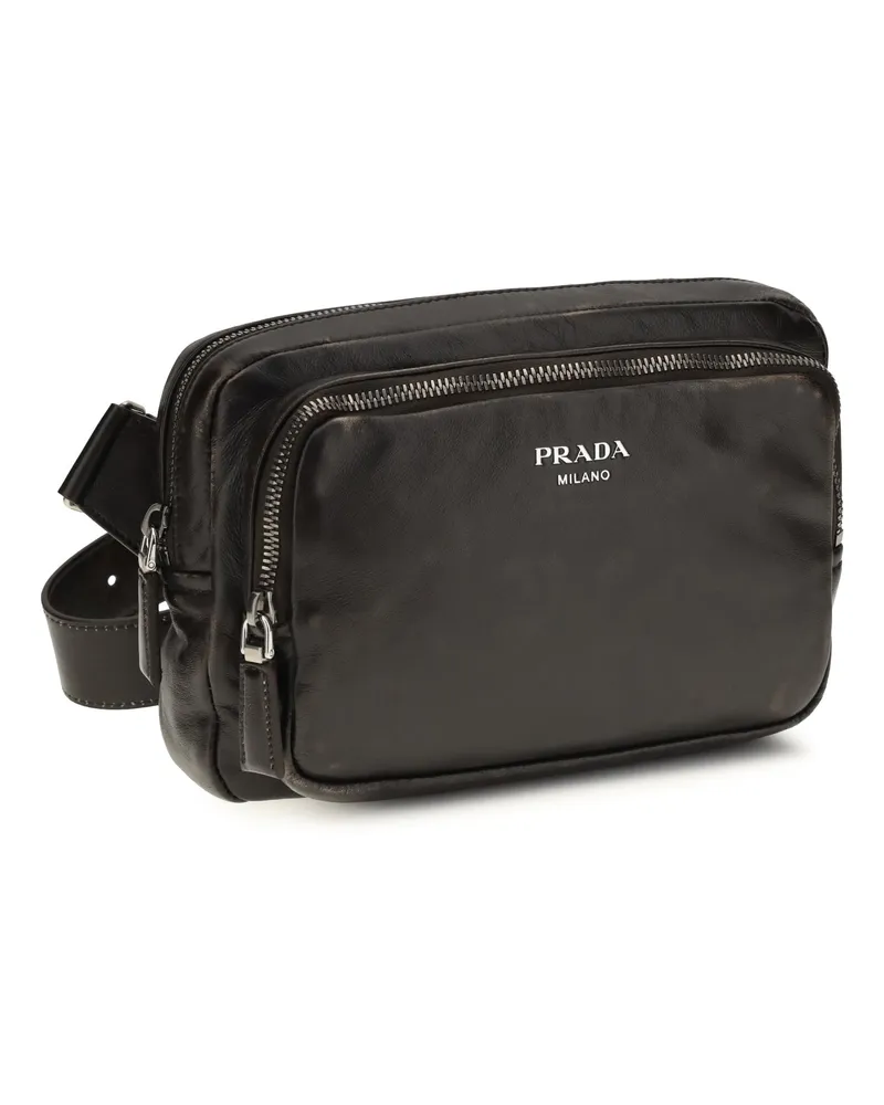Prada Men's Shoulder Bag Aged-Effect Nappa Leather Moro Calf Bos Taurus Black