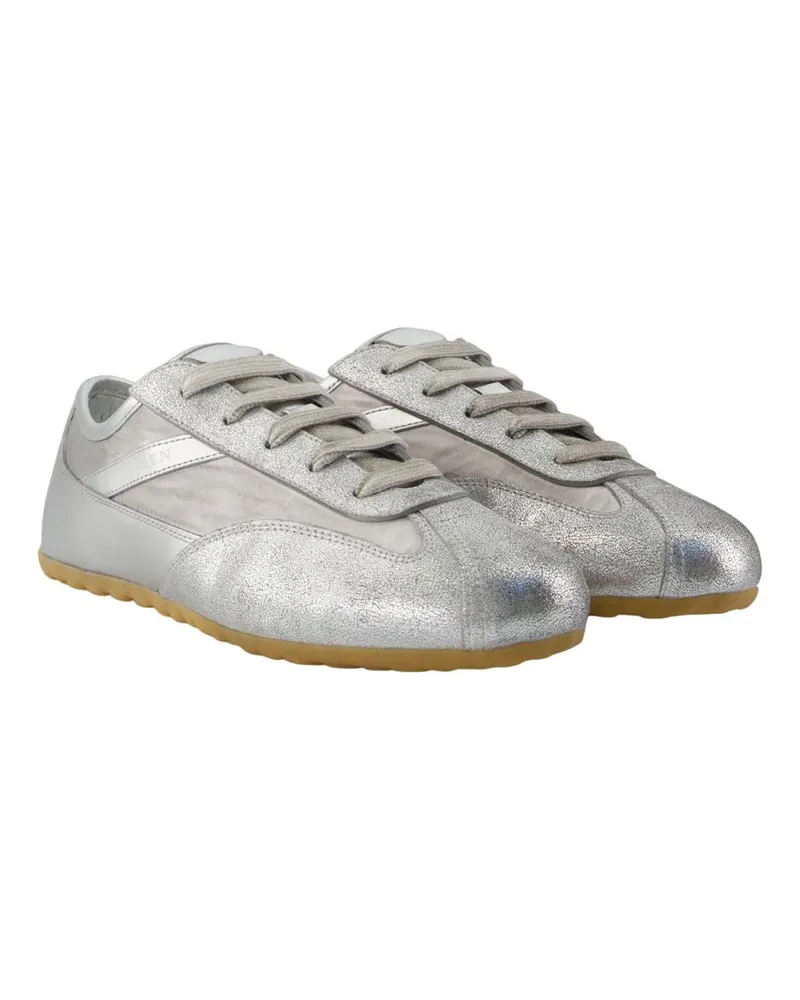 Alexander McQueen Women's Ec1 Sneakers -  Nylon Silver Calfskin Shoes Silver