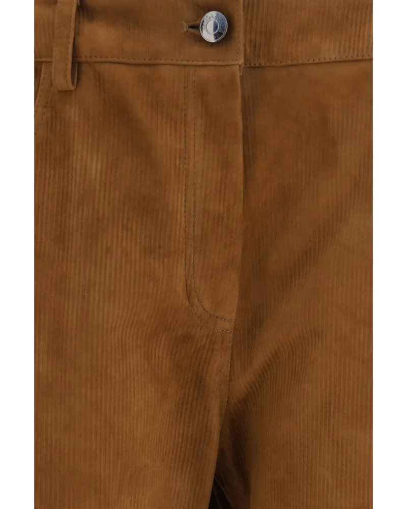 Magda Butrym Women's Leather Straight-Leg Trousers Brown Sheep Brown