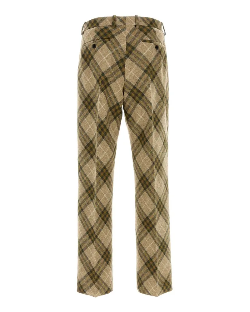 Burberry Men's Embroidered Wool Pant Campipcheck Pantaloni Beige