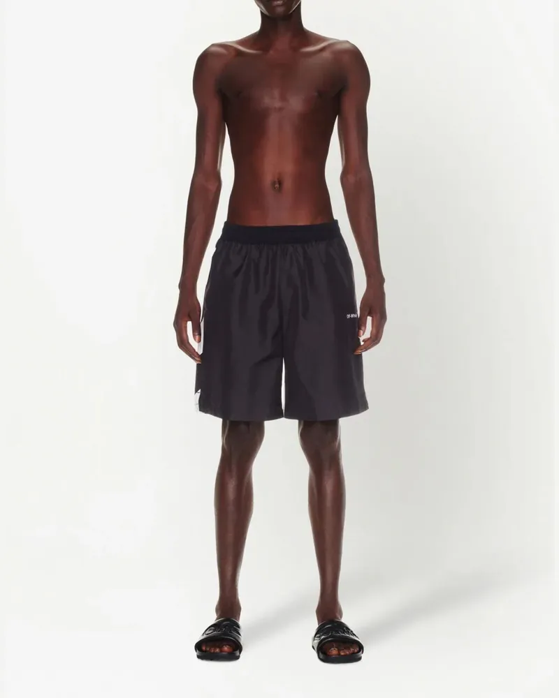 OFF-WHITE Men Diagonal Logo Surfer Swim Shorts Black Clothing > Beachwear Black