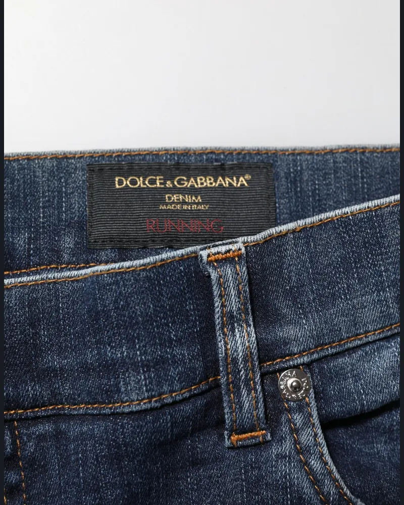 Dolce & Gabbana Men's Dark Blue Washed Running Ripped Denim Jeans Clothing Blue