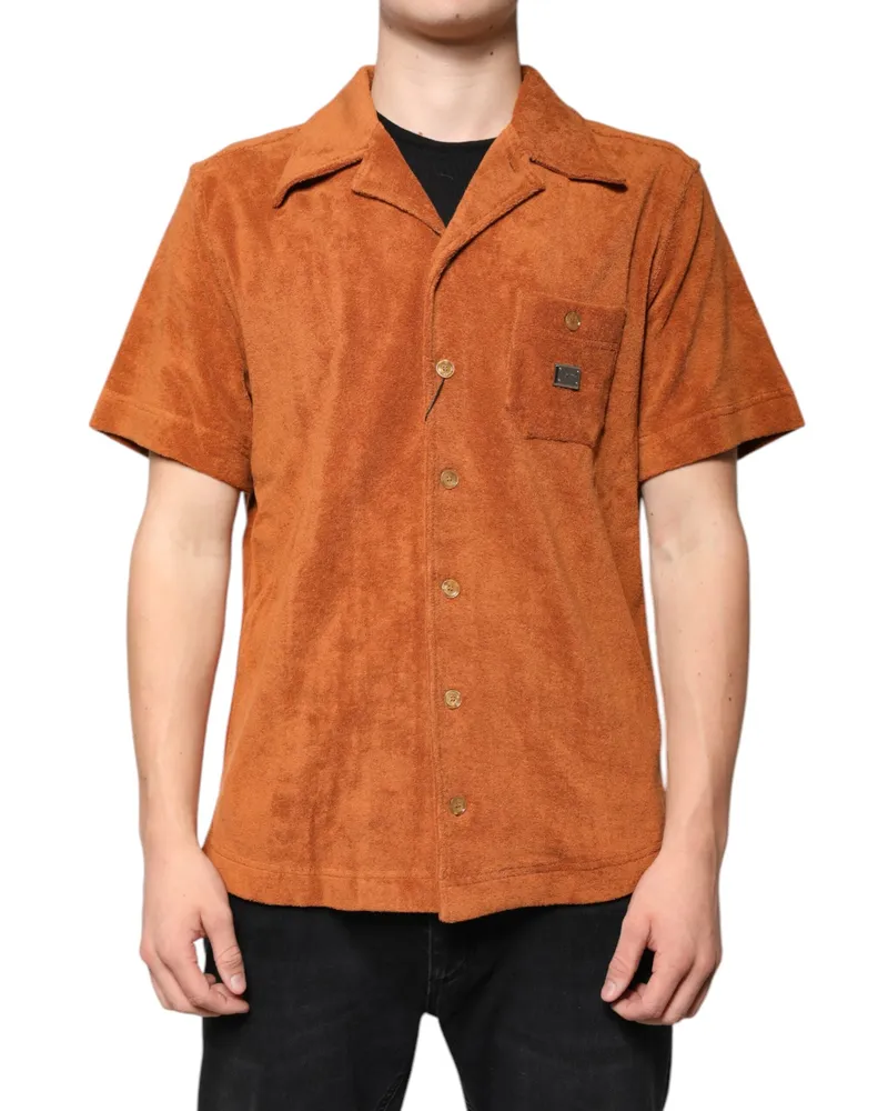 Dolce & Gabbana Men Cotton Velvet Shirt Orange Orange