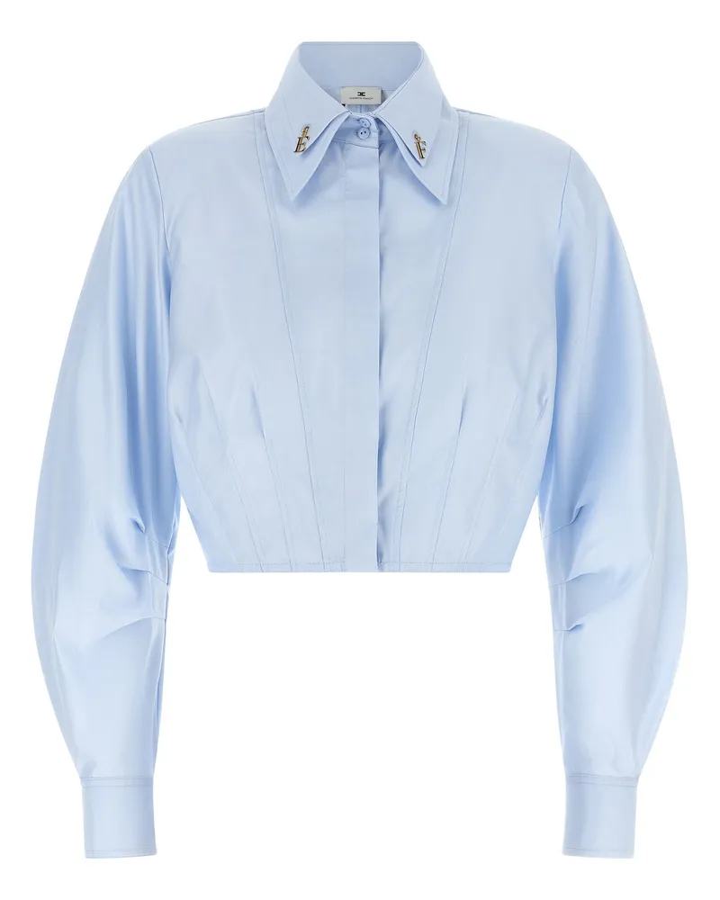 Elisabetta Franchi Cropped Bustier Cotton Poplin Shirt — Light Blue Light
