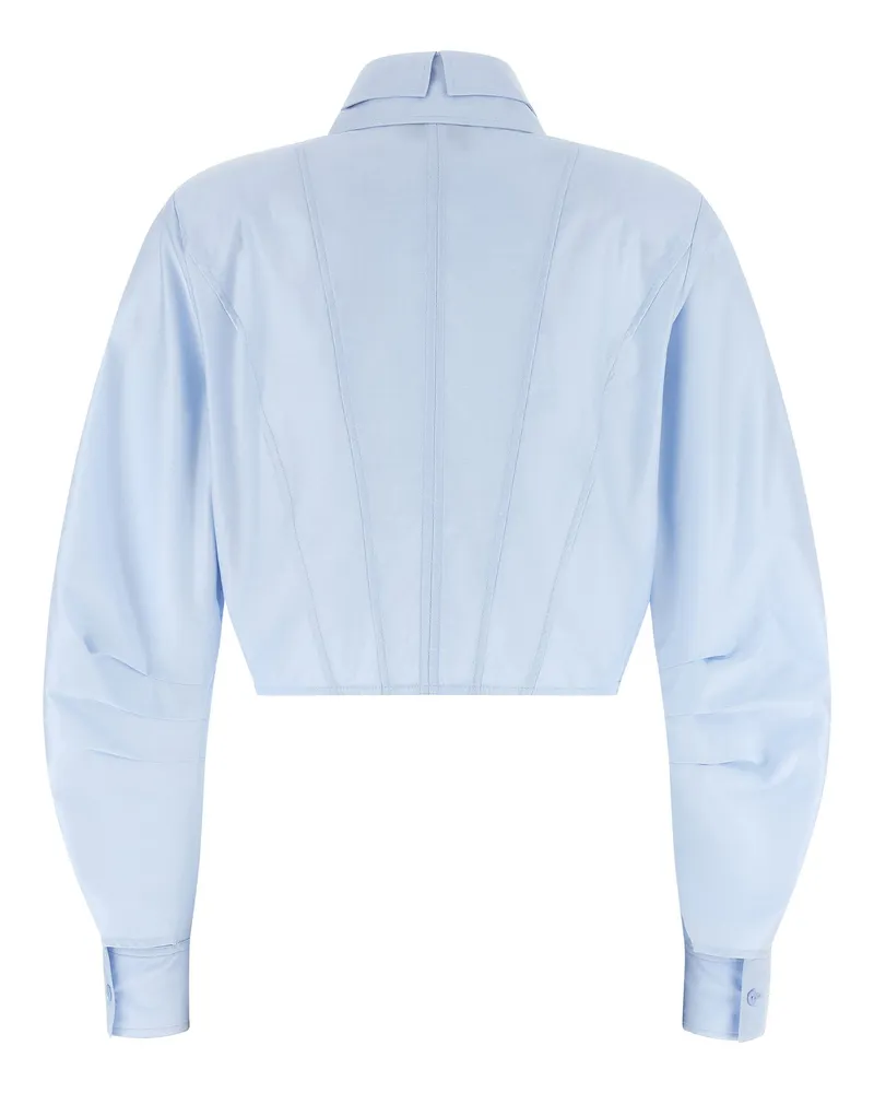 Elisabetta Franchi Cropped Bustier Cotton Poplin Shirt — Light Blue Light