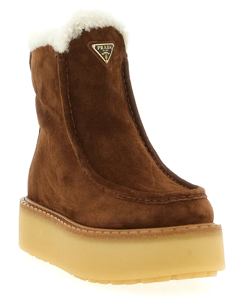 Prada Women's Brown Calfskin Ankle Boots Brown