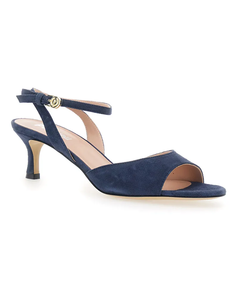 Pollini Women's Heeled Sandals Blue Leather Straps Navy