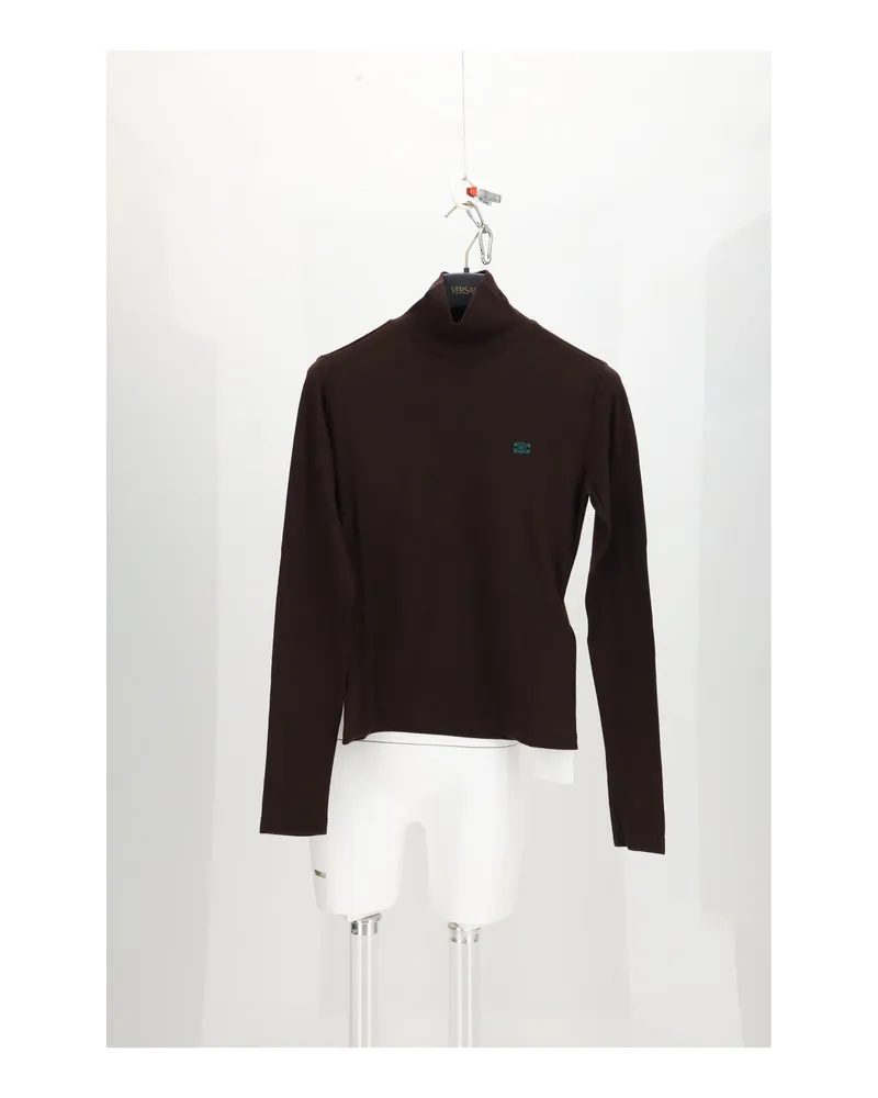 Celine Women's Turtleneck Wool Top Dark Chocolate-Deep Green Outer: Tops Chocolate/deep Brown