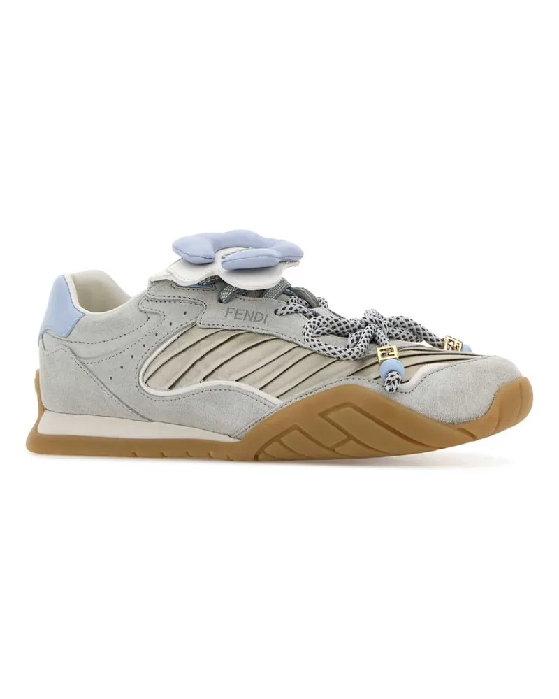 Fendi Women's Light Blue Suede And Fabric Wave Sneakers Nuvole+argen+ice+sky Exterior Calf Blue