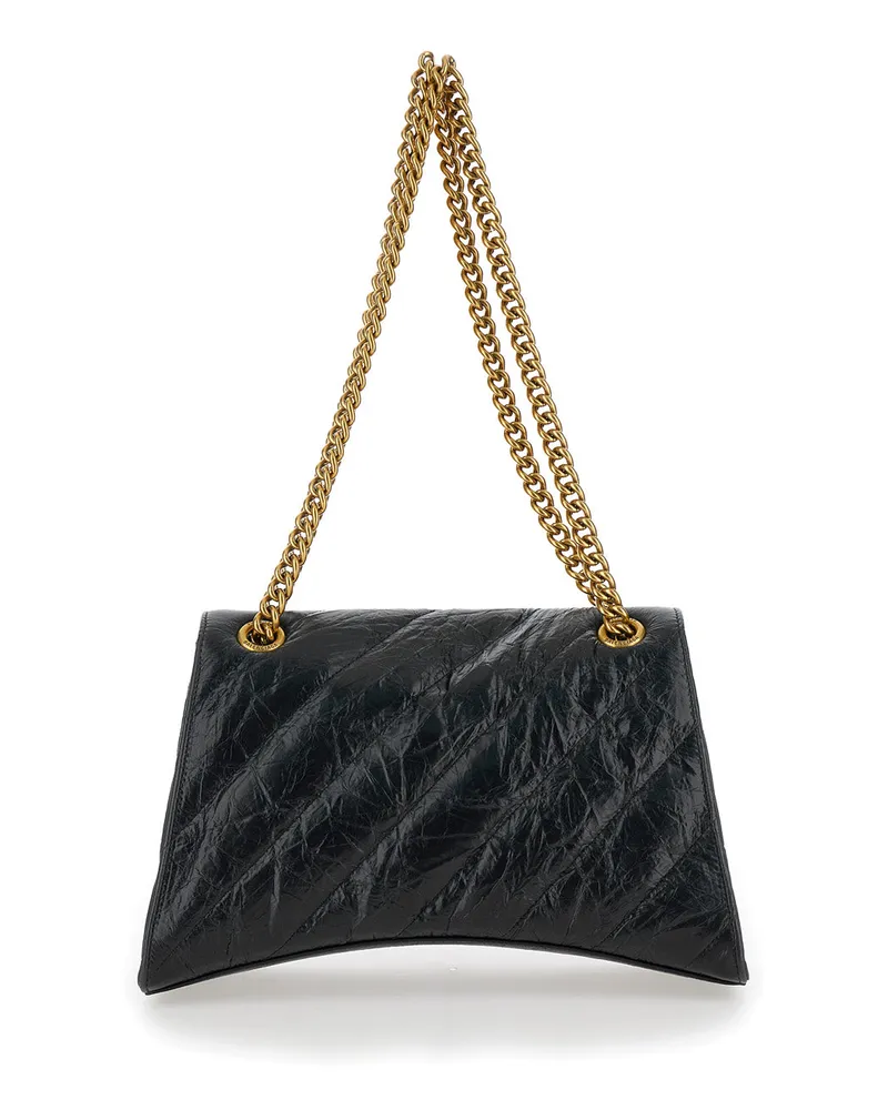 Balenciaga Women's Crush M Black Crossbody Bag With B Logo Calf Leather Shoulder Black