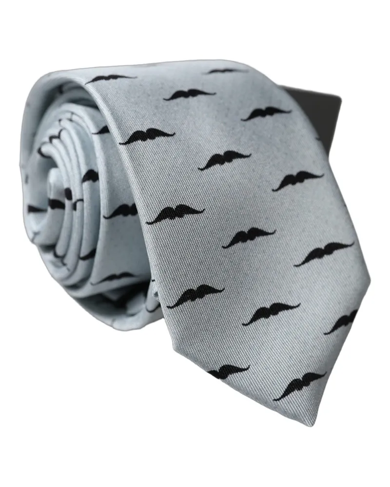 Dolce & Gabbana Men's Light Gray Mustache Fantasy Silk Adjustable Necktie Tie Gray