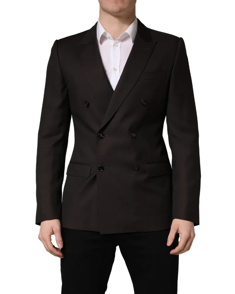 Dolce & Gabbana Men's Dark Violet Wool Double Breasted Suit Jacket Silk Virgin Purple