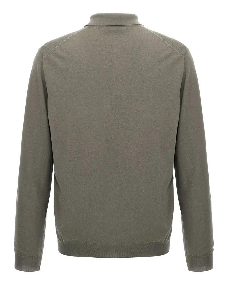 Zanone Wool Knit Polo Shirt — Grey Sage