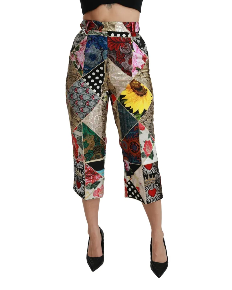 Dolce & Gabbana Women Silk Multicolor Print High Waist Cropped Pants Viscose Polyamide Multicolor