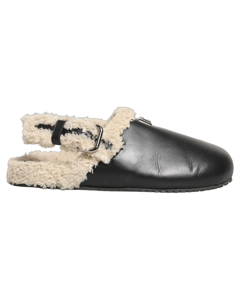 Dolce & Gabbana Men's Beige Black Fur Shearling Slides Sandals Shoes Blue Cotton Elastane Black