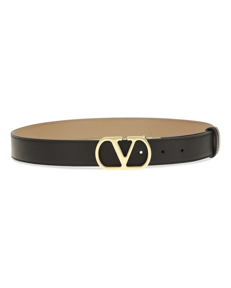 Valentino Garavani Women's Belt Vlogo Signature Reversible Calfskin Black-Smokey Brown Calf Leather (bos Taurus) Black/smokey Black
