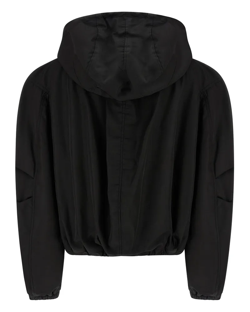 ATTICO Nylon Bomber with Maxi Hood Jacket — Black Black