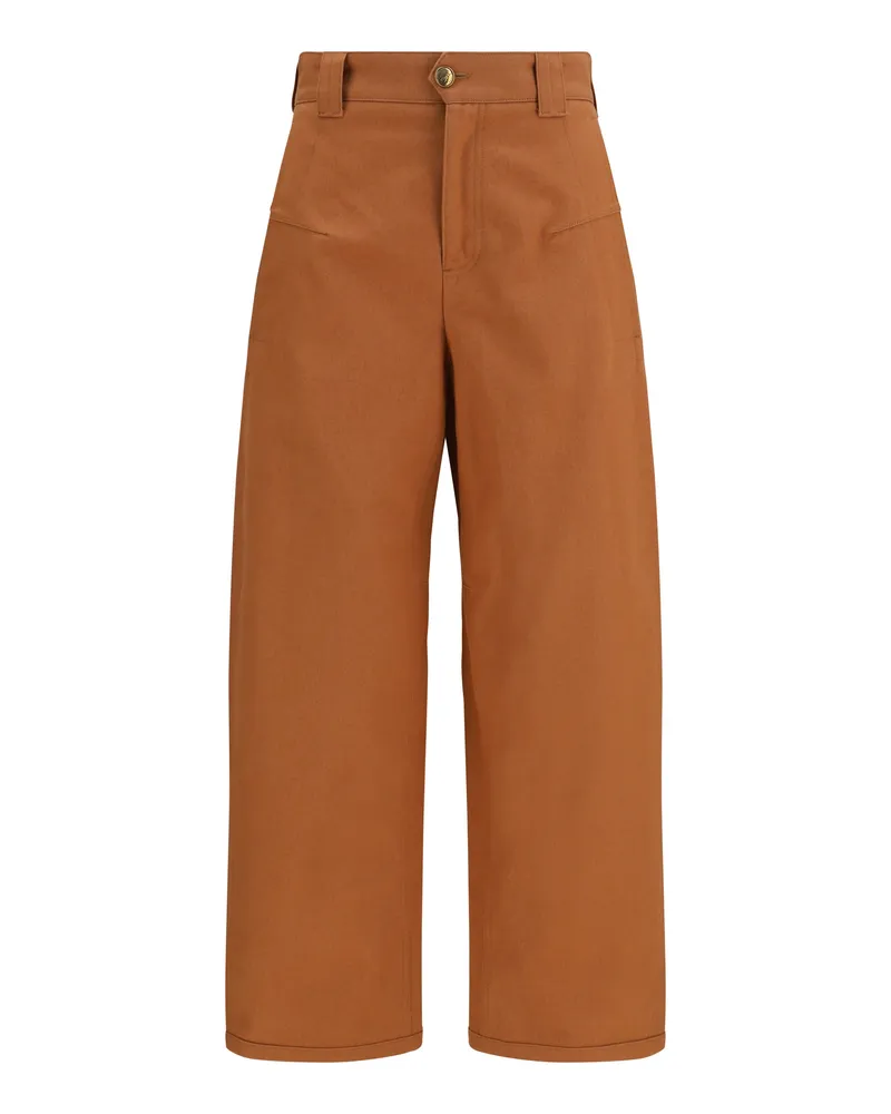 Chloé Barrel-Leg Cotton Canvas Trousers — Orange Orange