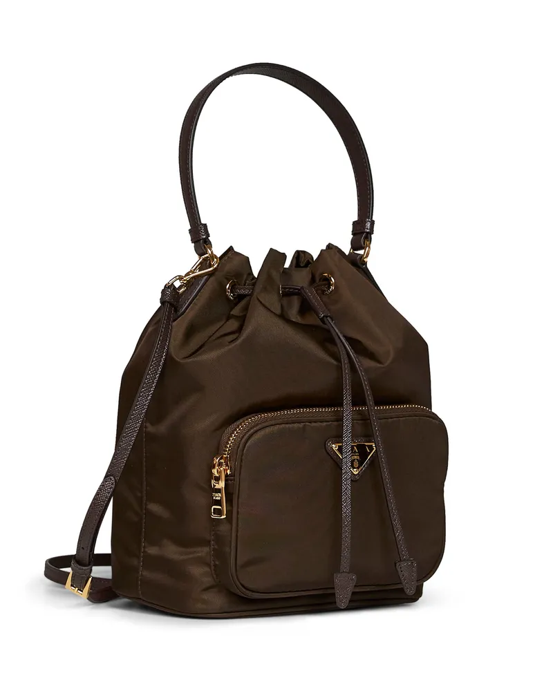 Prada Women's Bucket Bag Duet Brown Recycled Polyamide Handbags Hand Brown