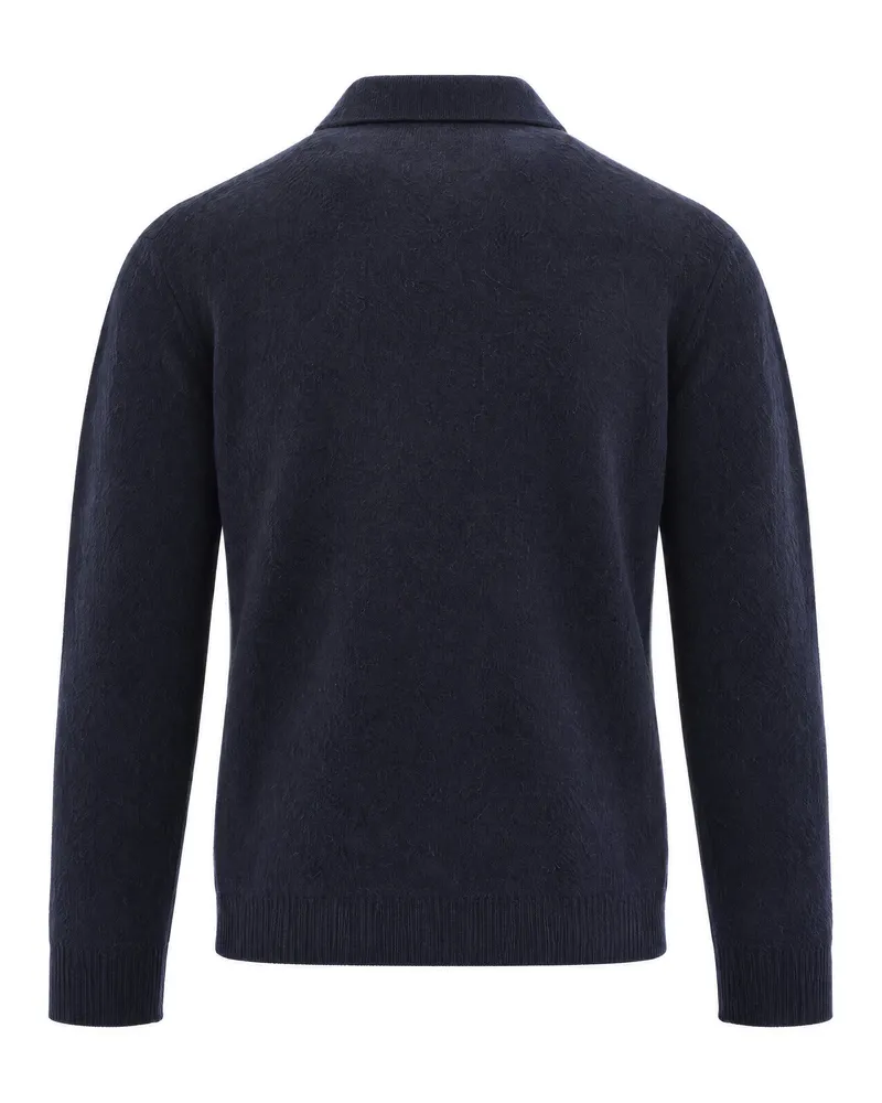 Paolo Pecora Milano Wool Blend Long-Sleeve Polo Sweater — Blue Blue