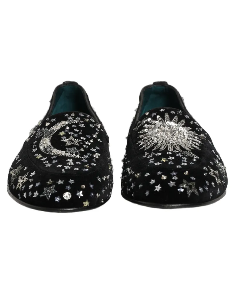 Dolce & Gabbana Men's Black Crystal Embellished Dress Loafers Shoes Leather Black